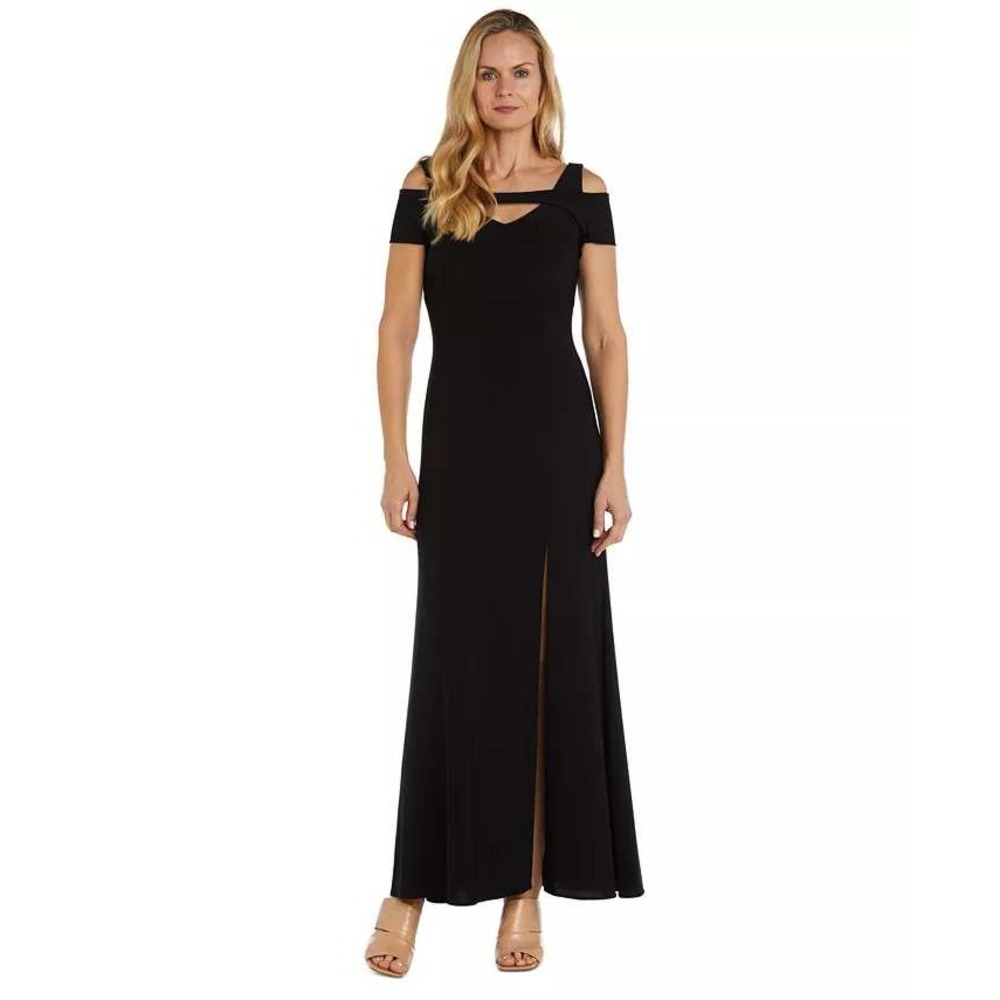 R & M Richards Nightway Black Cold Shoulder Cap Sleeve Maxi Evening Gown Dress 4
